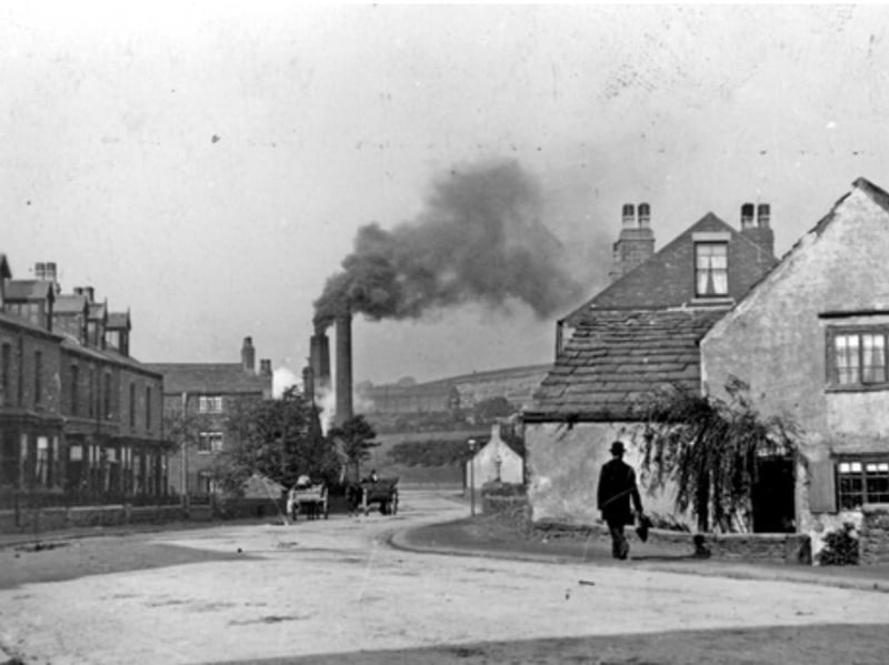 Leppings Lane, Wadsley Bridge, looking towards the junction with Penistone Road. The chimneys in the distance belong to J.C. Allen Forge