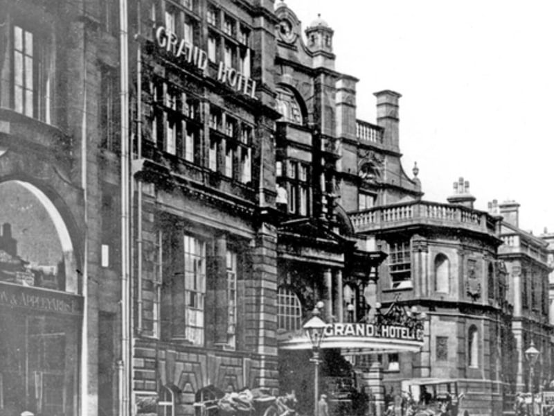 Leopold Street, Sheffield city centre, in 1910, showing the Grand Hotel, Education Committee Offices and Central Secondary Schools