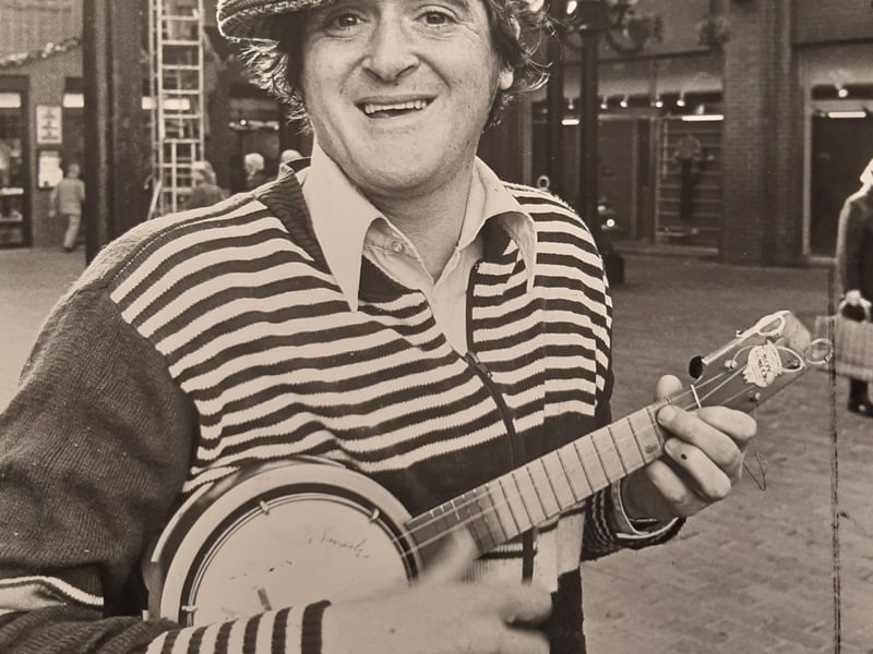 Buskers were part of the vibrant atmosphere in the Houndshill shopping arrea. This is Brit Scott in November 1984
