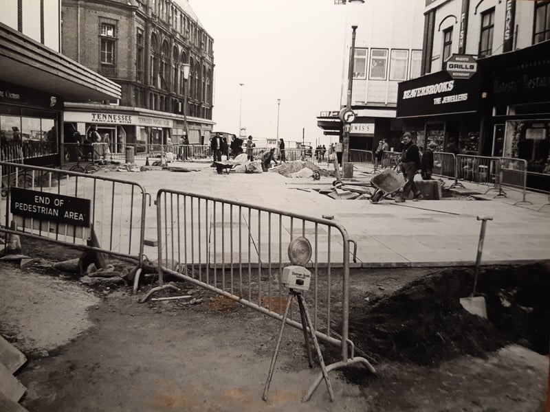 This is undated but was when the pedestrianisation of Victoria Street was underway. Lewis's, Beaverbrooks the Jewellers, Boots, the Tennessee Pancake House and the Majestic Restaurant can be seen
