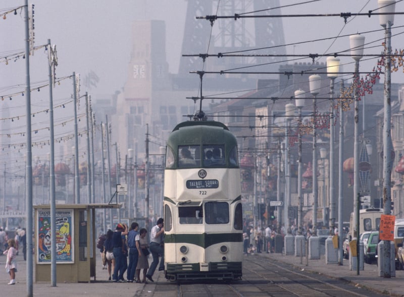A tram makes it's way along the seafront