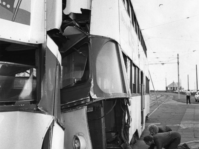 A head-on crash between two trams at the turning loop opposite Blackpool Pleasure Beach injured six people on 22 July 1980 