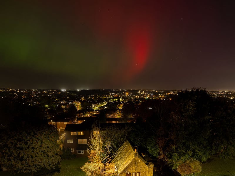 Antony Newby took this 'epic' photo from his cottage in Bramley, adding: "I never thought I would ever see this. I put my drone in the air to see if I could see the light show. There was no wind so I managed to do some three second slow shutter shots whilst in the air to capture the colours."