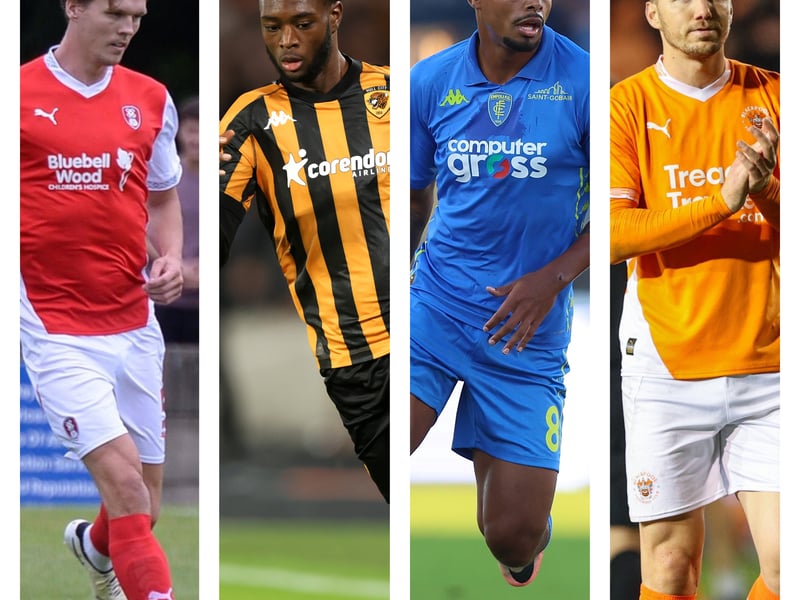 From left to right: Sean Raggett, Abu Kamara, Tino Anjorin and Lee Evns have all found new homes after leaving Pompey in the summer.
