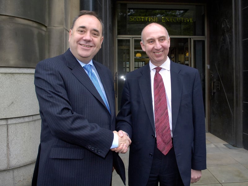 Alex Salmond is elected as First Minister in 2007. He makes political history by becoming the first Nationalist to be elected first minister of Scotland. The SNP leader was voted into office in parliament by 49 votes to 46, after he was supported by the Greens. The Lib Dems and the Conservatives abstained. Picture: Neil Hanna/NationalWorld