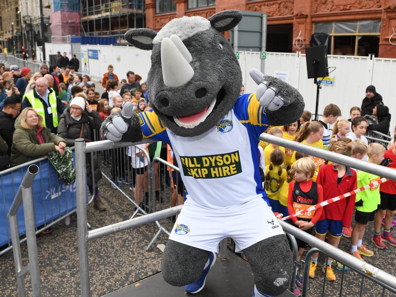 Ronnie the Rhino at the start of the children's race.
