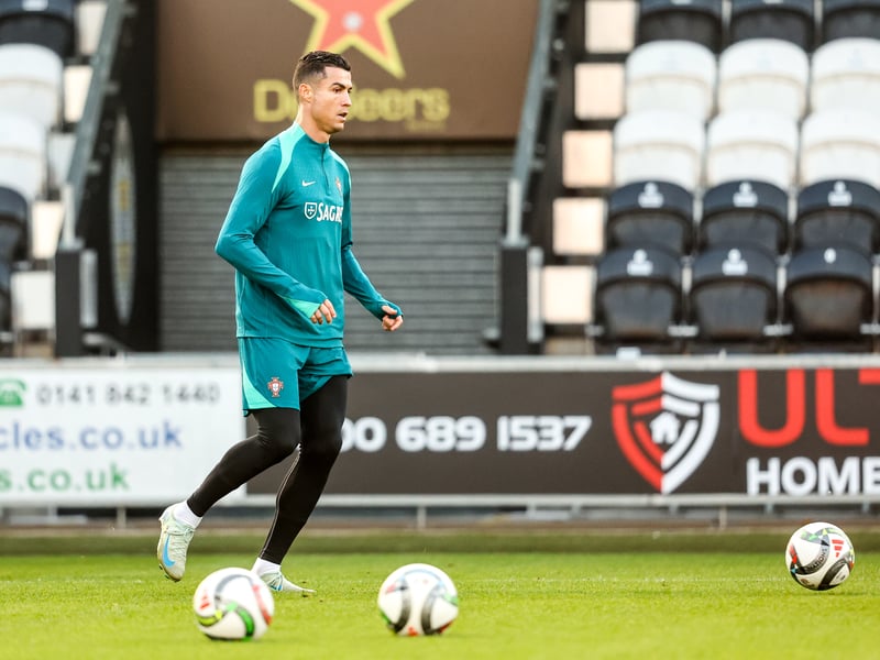 Cristiano Ronaldo makes his way onto the pitch at St Mirren
