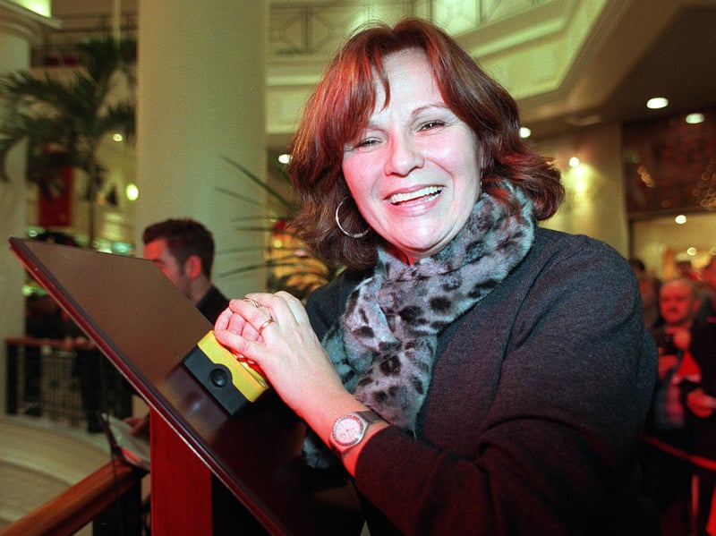 Julie Walters presses the button at Meadowhall's Christmas lights switch-on event in 1998