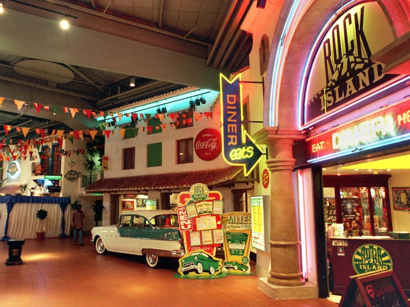 The Oasis dining quarter at Meadowhall, with Rock Island Diner to the right, and Spiros on the left