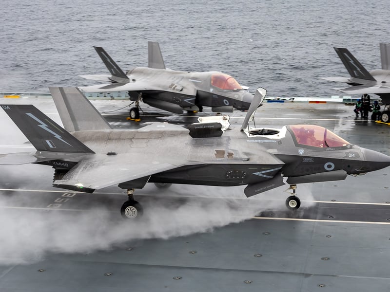 Pictured: F-35 Lightning jet launches from HMS Prince of Wales for consolidation training. Squadrons are conducting consolidation training after completing carrier qualifications (CQs) on HMS Prince of Wales