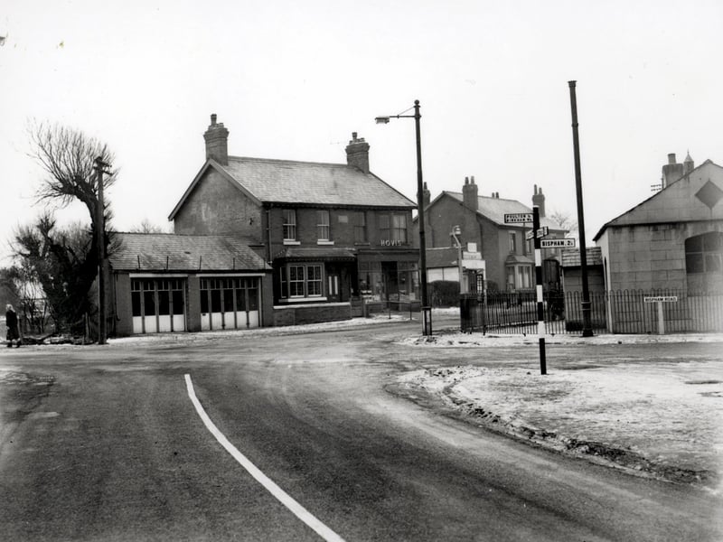 In this view of Carleton Crossroads in the 1950s Carleton Church of England School can be seen on the right, a school in Carleton was first mentioned in the will of Elizabeth Wilson in 1680. The school was demolished in the 1970s after a new school was built further along Bispham Road and houses now stand in it's place. The buildings in the centre, including a baker's advertising Hovis, are still there today and now include an upholsterer's, a dry cleaner's and a hairdresser's