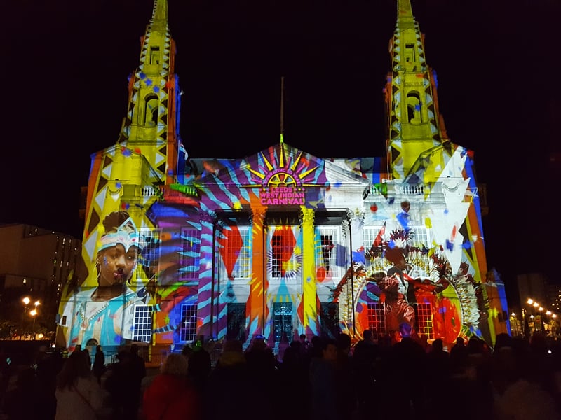 The fantastic Out of the Aire returns after first being shown during a memorable Light Night 2017. With some updated content, the piece celebrates Leeds as a centre of innovation, engineering, sports and the arts. Featuring Leeds singers and bands, Out of the Aire includes tributes to the testing of rocket powered torpedoes on Waterloo Lake, the world’s first motion picture and the city’s many sporting
achievements.
