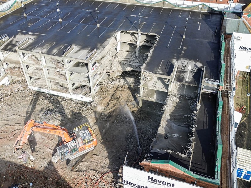 The demolition is well underway at the Havant carpark. Pictured on Wednesday 16th October 2024
