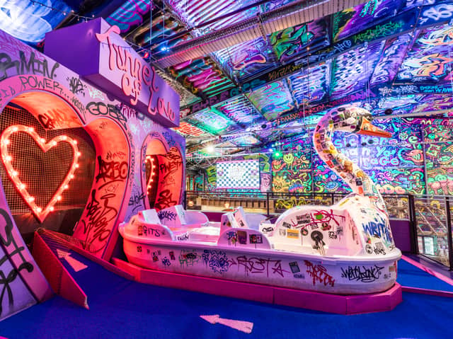 Crazy golf is enjoying a bit of a renaissance these days but few courses are as spectacular as Golf Fang, tucked away on John Street, off Bramall Lane, in Highfield, Sheffield. The venue is like a modern art installation, with gorgeous neon graffiti, paying homage to TV shows and films, blazing throughout. You'll also find cocktails, good food and DJs there, which explains why it's one of the city's most popular nights out, with a near-perfect 4.9/5 rating from more than 2,000 reviews on Google