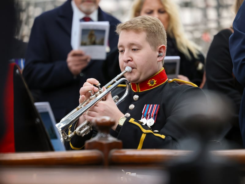 Pictured- A member of the Royal Marines Band Service at the Annual Trafalgar Day Ceremony.