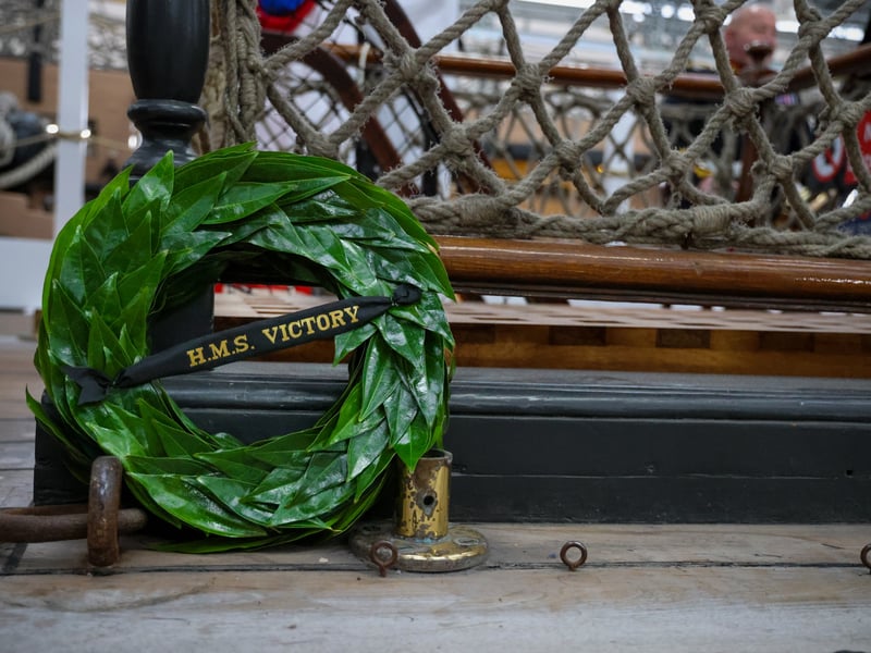 Pictured - The wreath laid by Second Sea Lord, Vice Admiral Martin Connell onboard HMS Victory for Trafalgar Day ceremony.