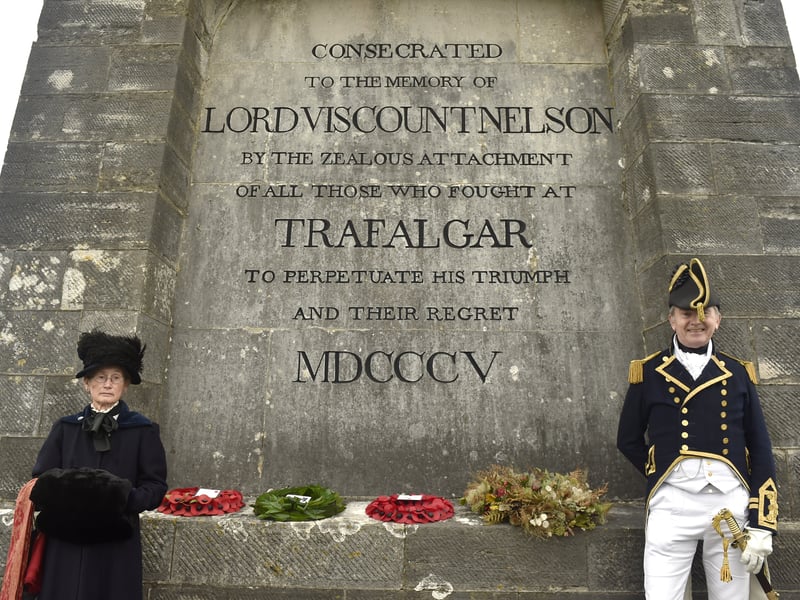 A service to commemorate Trafalgar Day and the life of Admiral Lord Nelson took place on Monday, October 21, 2024 at Nelson Monument on Portsdown Hill. Pictured is: Janet Mummery and Roger Glancefield from The Ubique Right of the Line group.