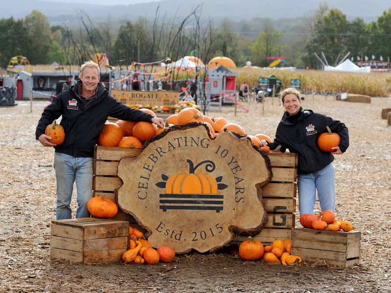 Owners of Rogate Pumpkin Patch Pete and Sophie Davey. Picture: Sarah Standing (221024-7754)