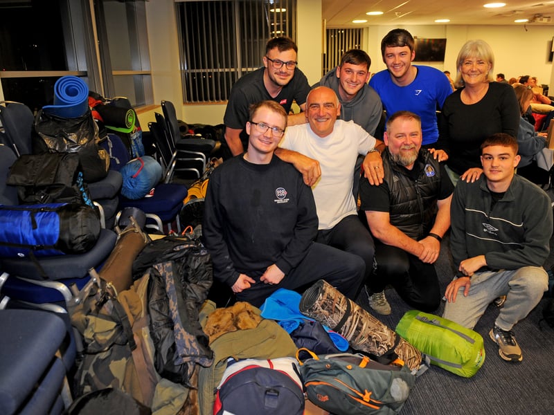 Workers from ESE Ltd, Stourton prepare for the night, Joe Keith, Hartley Keith Michael Keith Liam Ormsby, Melanie Keith, and Ethan Fox Ian Wheeler and Lucas Davies.