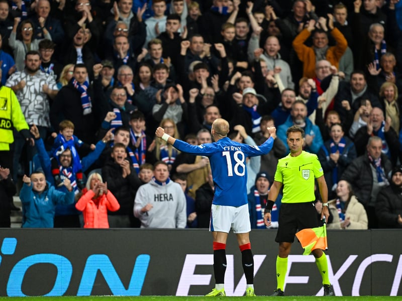 Rangers' Vaclav Cerny celebrates with the supporters after doubling his side's lead.