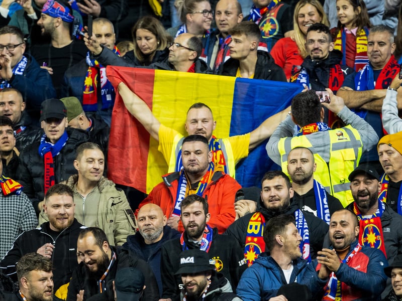 FCSB supporters take in the Ibrox atmosphere prior to kick-off.