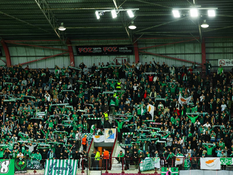 Omonia fans in the stands at Tynecastle.