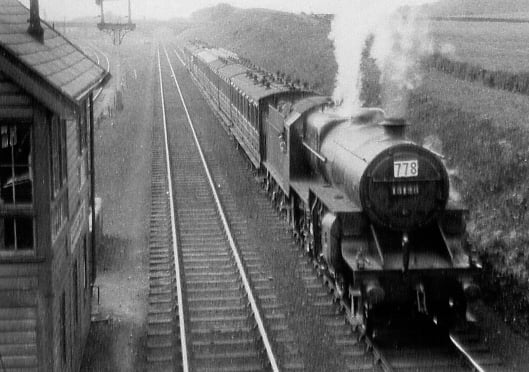 A steam train runs through Kirkham from a book by Barry McLoughlin "the Railways of Blackpool and the Fylde Vol 2"