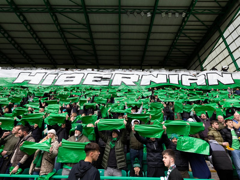 A general view of the Hibs fans' tifo display prior to kick-off.
