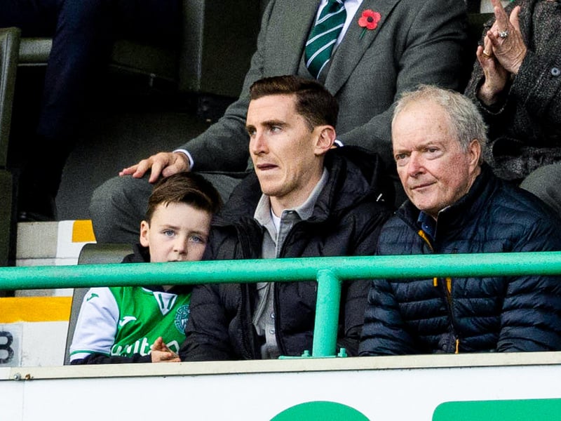Former Hibs stalwart Paul Hanlon watches the Edinburgh derby from the stands.