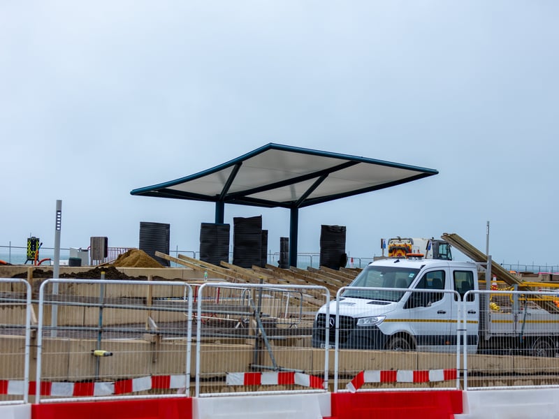 A new windbreak shelter has gone up adjacent to the Briny Restaurant on Southsea seafront as part of the coastal defense works.
Picture: Alex Shute 
