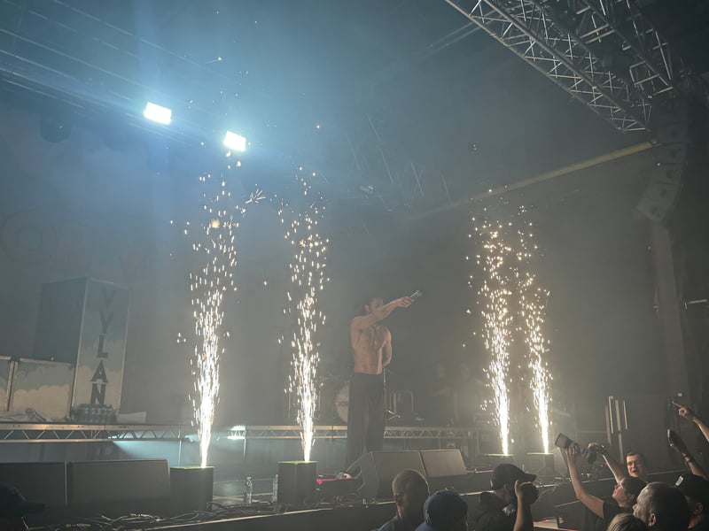 Pyrotechnics lit up the stage at points.