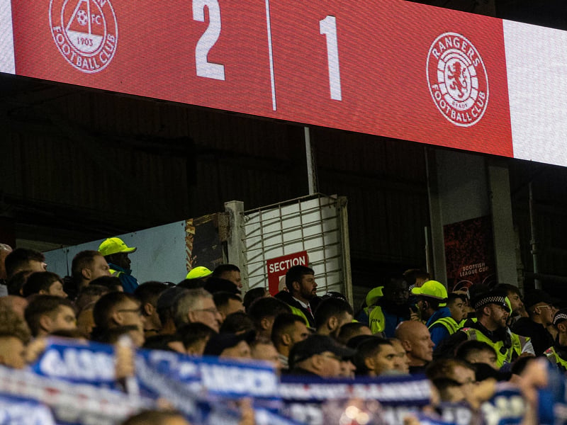 The scoreboard that delighted Aberdeen fans at Pittodrie.