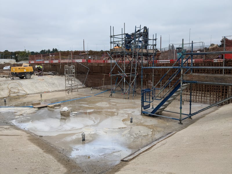 The steel reinforcing for the balance tank from the deepest part of the pool, which will be an Olympic standard 2.6 metres deep when complete.