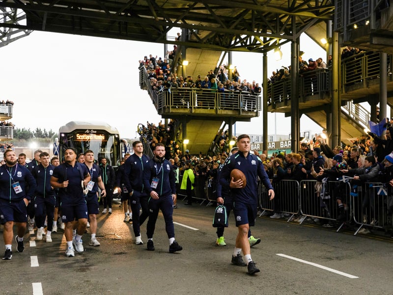 The Scotland team arrives at Murrayfield.