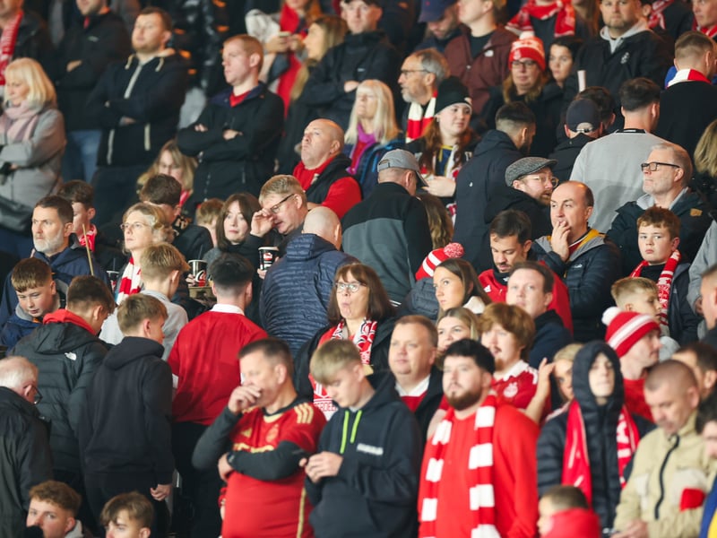 Aberdeen fans leave the stadium during a Premier Sports Cup semi-final.
