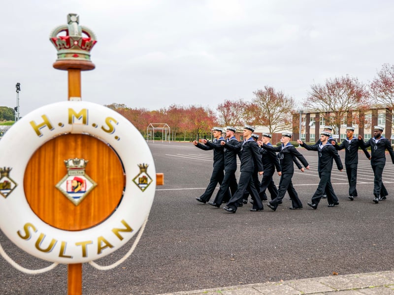HMS Sultan in Gosport has been put back into command of the Royal Navy. Pictured is The Flag Haul Down Ceremony at the shore base.