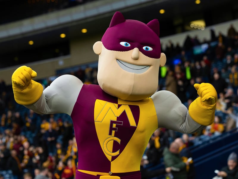 The Motherwell mascot makes an appearance in the Hampden Park stands.