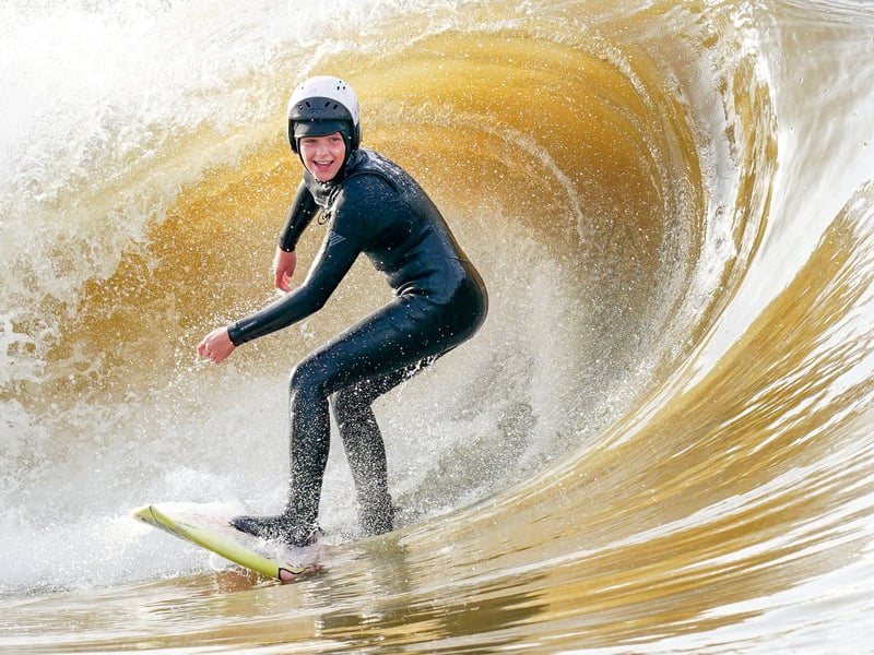 Callie Cruickshank, aged 14, from Fraserburgh, at the launch of the Lost Shore Surf Resort in Newbridge, near Edinburgh. Set within extensive grounds, Lost Shore Surf Resort offers a range of amenities including luxury accommodation, a waterfront bar, cafe, restaurant, surf school, surf shop, The Surfskate Academy, Spear Sauna, and wellness treatments. Picture: Jane Barlow/PA Wire
