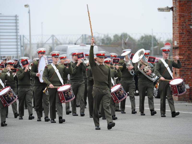 Personnel marching during training drills at HMS Excellent on Whale Island.