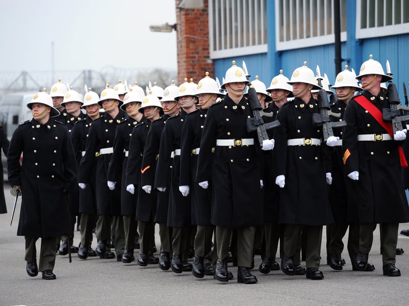 Portsmouth personnel training ahead of National Remembrance Services at The Cenotaph in London. Pictured are troops training at HMS Excellent on Whale Island.