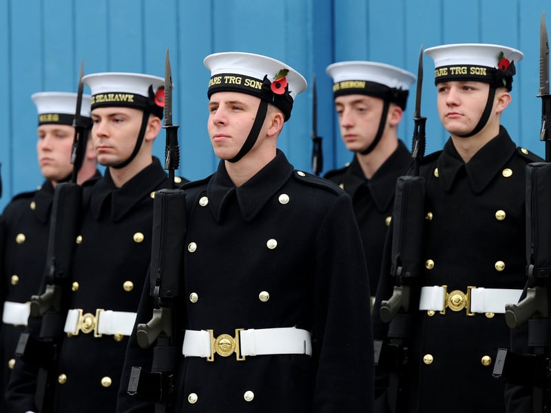 Royal Navy personnel at HMS Excellent on Whale Island.
