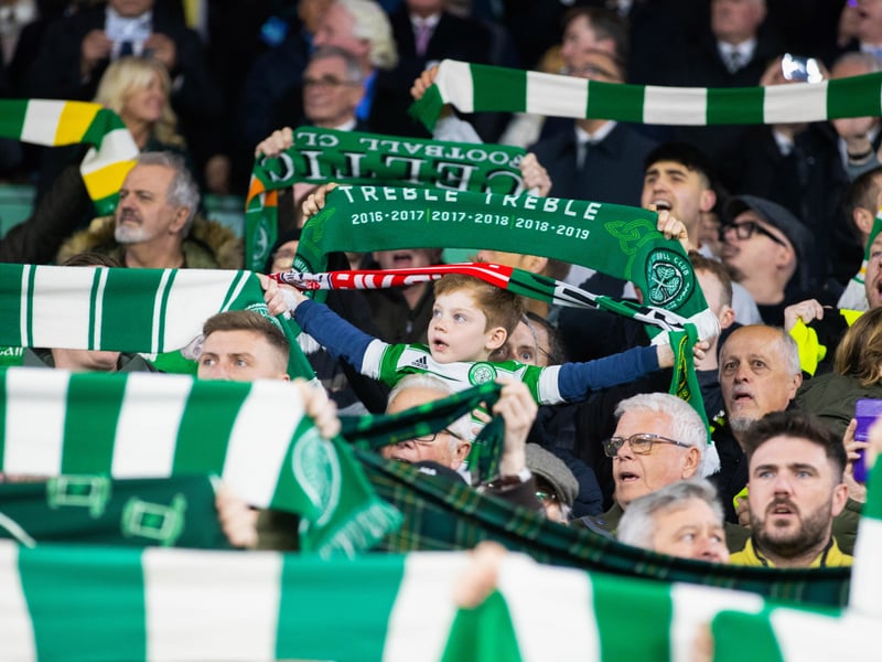 Celtic fans sing before the game against Leipzig.