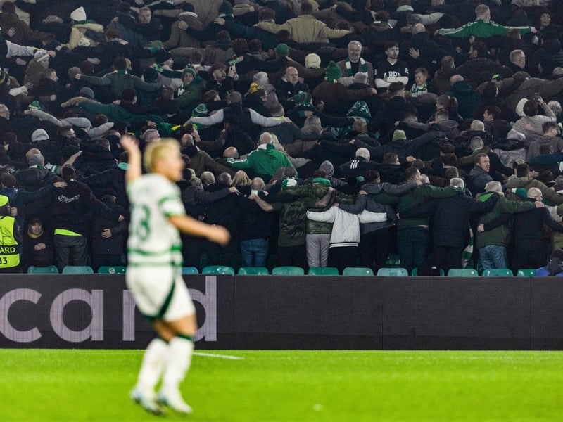 Celtic fans celebrate by doing the Poznan.