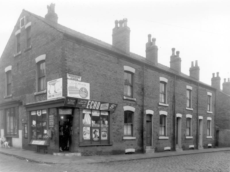 The corner shop at the junction of Moorehouse Avenue and Hill Street pictured in October 1958. The proprietor is B Culley, Grocer and Confectioners and the shop is numbered 18 Hill Street. Moving right on to Moorehouse Avenue numbers 14, 12 and 10 can be seen. These back to back terraced houses are now demolished.