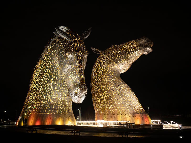 Located inside the Helix Park, the Kelpies in Falkirk are the largest equine sculptures in the world. Visitors can stop by the cafe or even join tour guides for a look inside the structures.