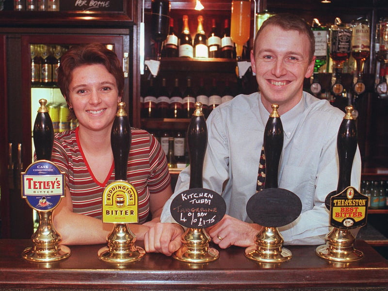 Gavin and Sarah Gill, managers of the Banker's Draft pub, Sheffield city centre, in 1999