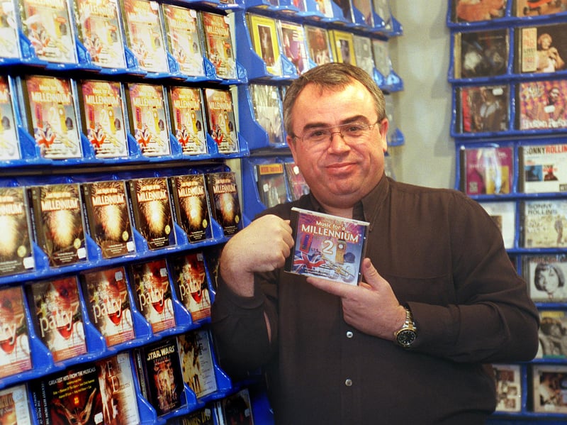 Andrew Platts, owner of NCP Records at Sheffield City Hall, pictured in 1999 with the Millennium 2 CD that had whisked its way to Germany because the Germans couldn't get a copy of Auld Lang Syne that was featured on the CD.