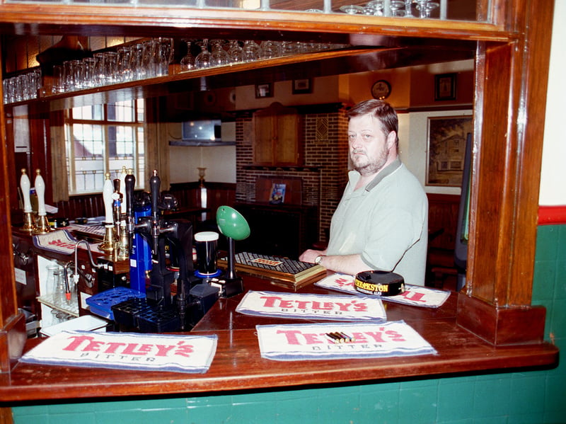 Landlord Richard Mills at the Bath Hotel in 1999, after the pub's interior was included on a national interior list in the CAMRA booklet, the only entry for South Yorkshire.