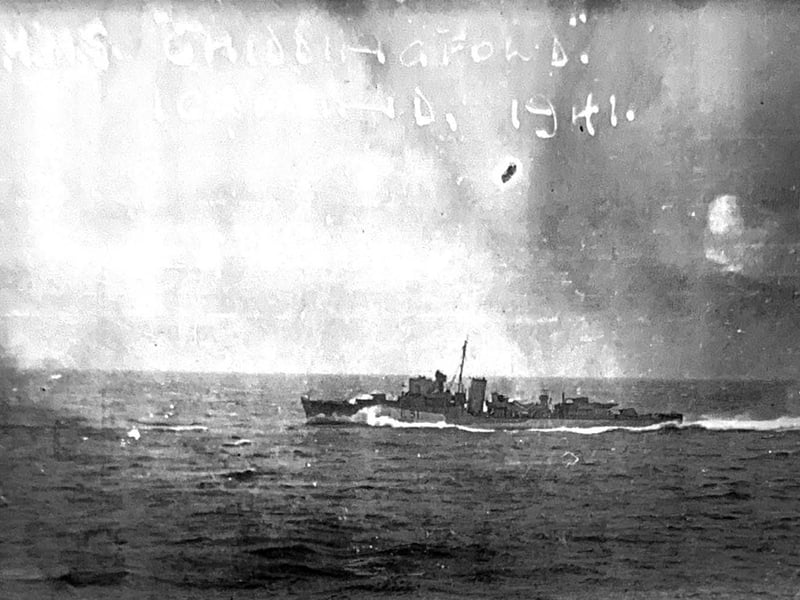 A picture of HMS Chiddingfold at sea in 1941. A time capsule containing various items and keepsakes was discovered aboard the Royal Navy minehunter HMS Chiddingfold.