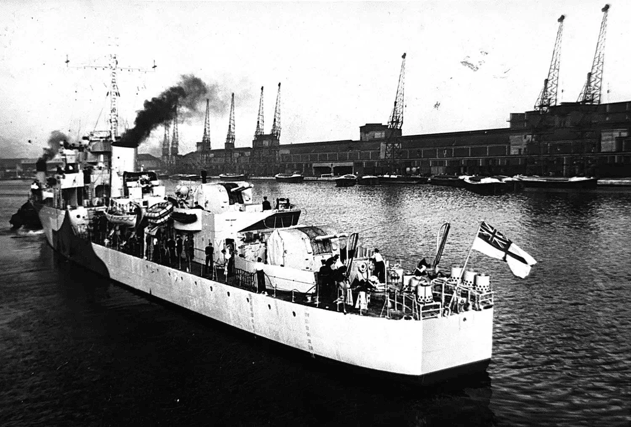 A picture found in a time capsule discovered aboard the Royal Navy minehunter HMS Chiddingfold.
